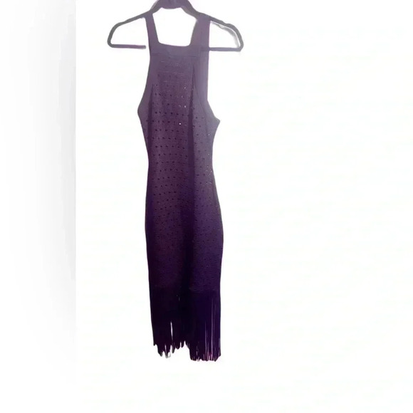 Sandro black wedding prom fringe flapper knitted  crochet strappy dress 38 - Picture 2 of 6